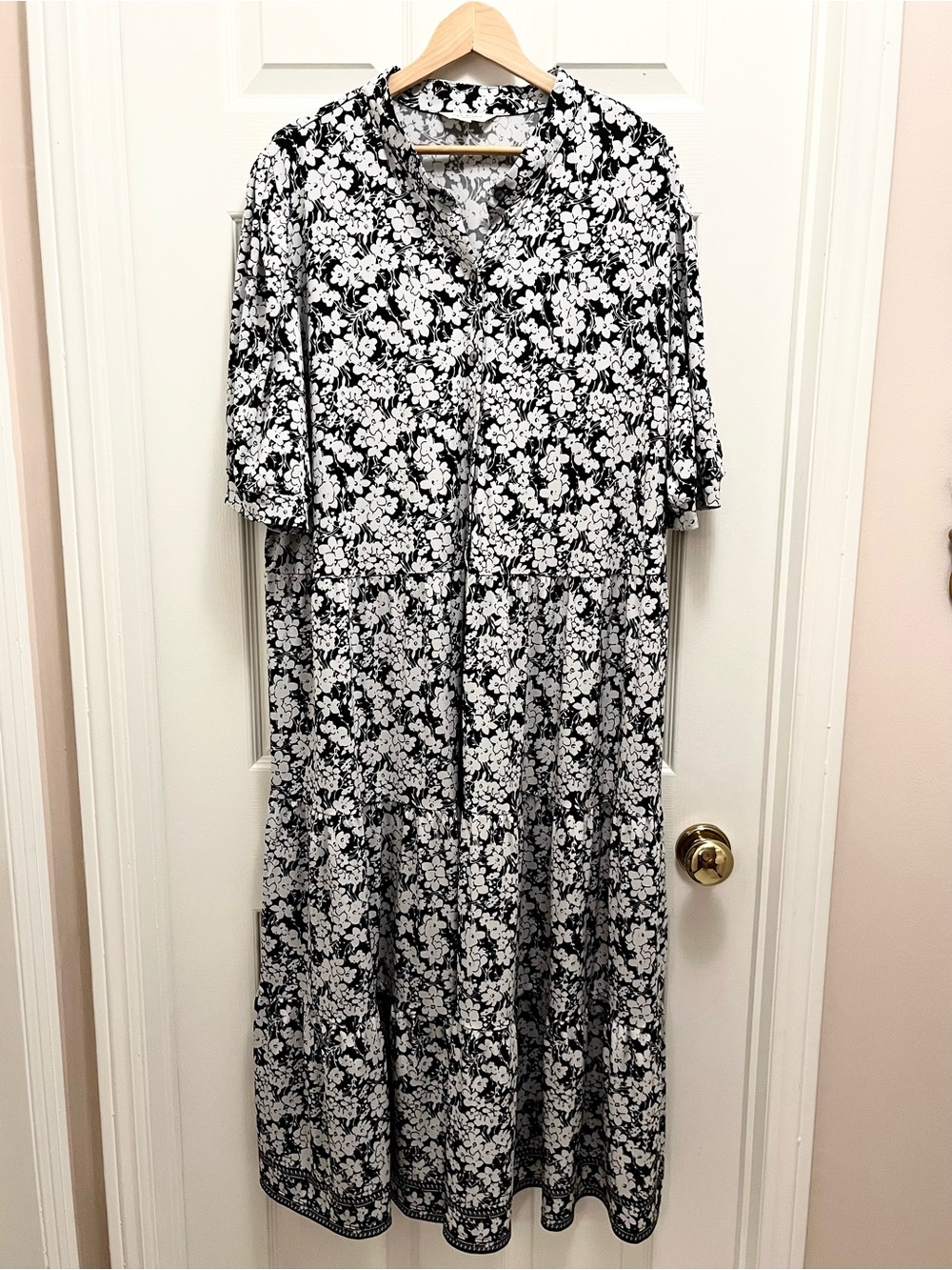 Max Studio Floral Tiered Midi Dress Black White Boho Size 3X